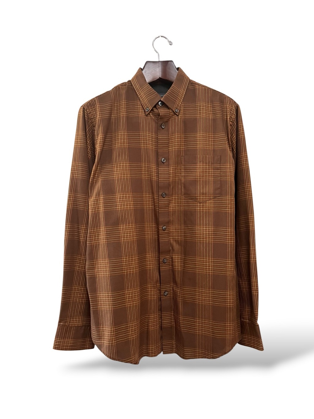 Van Heusen Brown Plaid Button-Down Shirt, Medium